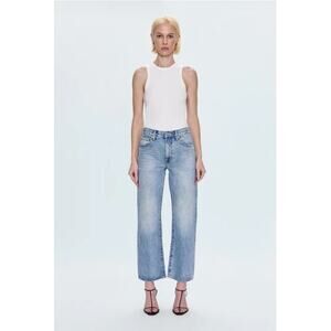 Lexi Mid Rise Bowed Straight Jean Bowie Light Wash Size 24